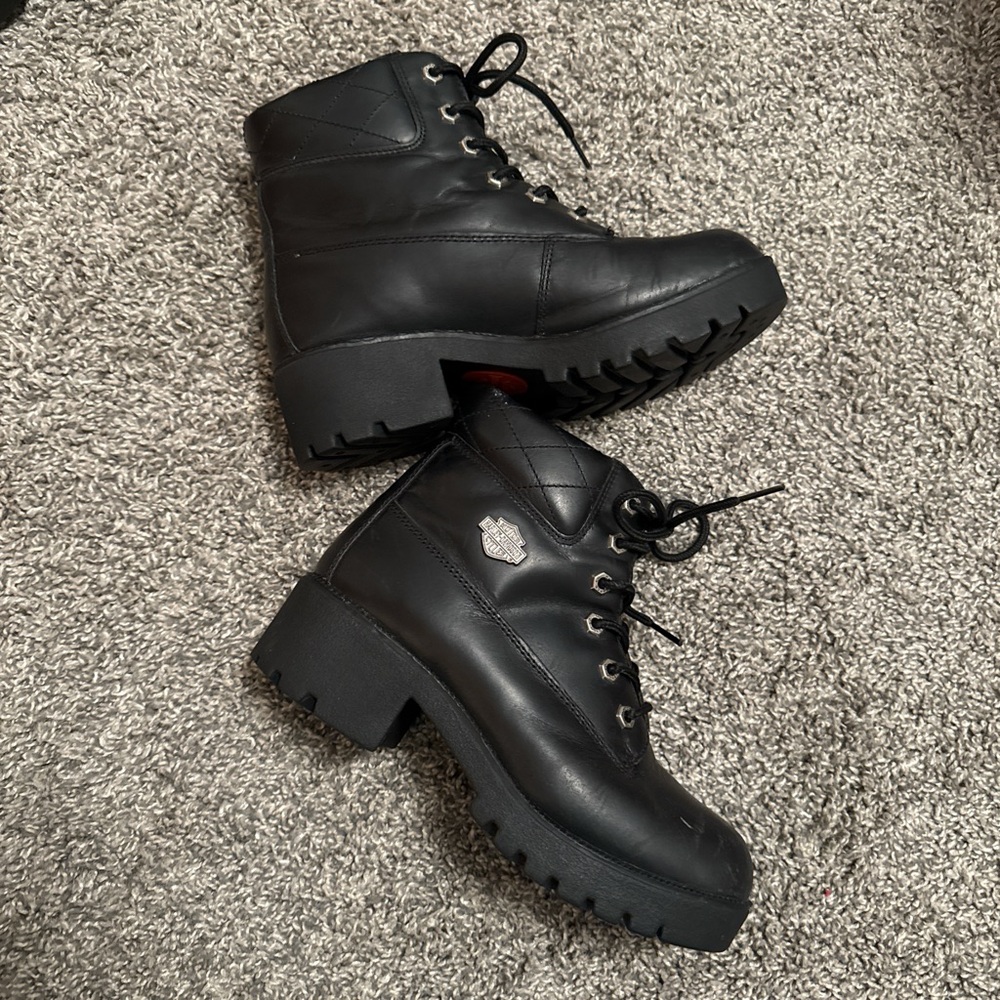 Harley-Davidson Black Heeled Lace-Up Boots